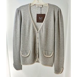 Corte di Kel 2-ply cashmere women's long sleeve grey cardigan with faux flap